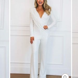 HERE FOR THE PARTY SEQUIN JUMPSUIT: WHITE size: medium